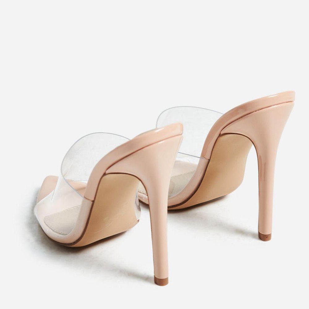 NEW๐ฅ Transparent Clear Nude Stiletto High Heel Slip-On Mules Sandals Open Toe - Picture 6 of 7
